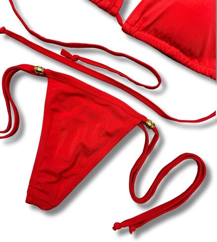 Women Tanning Bikini Two Piece Swimsuit, Triangle Padded Top Tie, Thong Bottom in Saudi Arabia