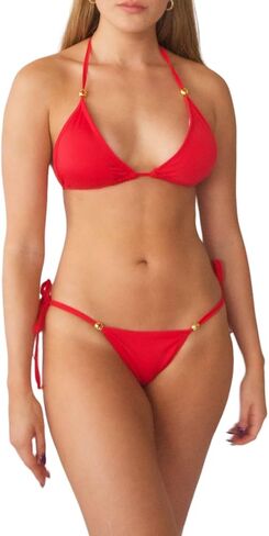 Women Tanning Bikini Two Piece Swimsuit, Triangle Padded Top Tie, Thong Bottom in Saudi Arabia