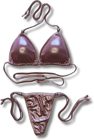 Women Tanning Bikini Two Piece Swimsuit, Triangle Padded Top Tie, Thong Bottom in Saudi Arabia