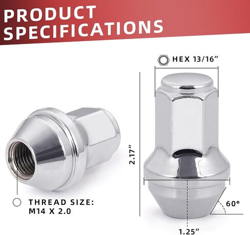 M12 x 1.5 One-Piece Wheel Tire Lug Nuts Bulge Lug Nuts, Stylish Steel with Chrome Finish, Durable Structure, Easy to Install, 4 PCS in Saudi Arabia