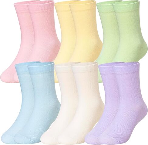 Eocom Girls Socks Little Kids Crew Socks Cotton Cute Youth Dress Socks 6 Pairs in Saudi Arabia