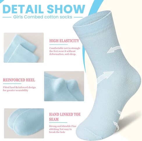Eocom Girls Socks Little Kids Crew Socks Cotton Cute Youth Dress Socks 6 Pairs in Saudi Arabia