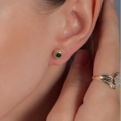 Jewelili 10K Yellow Gold Round Shape Stud Earrings. in Saudi Arabia