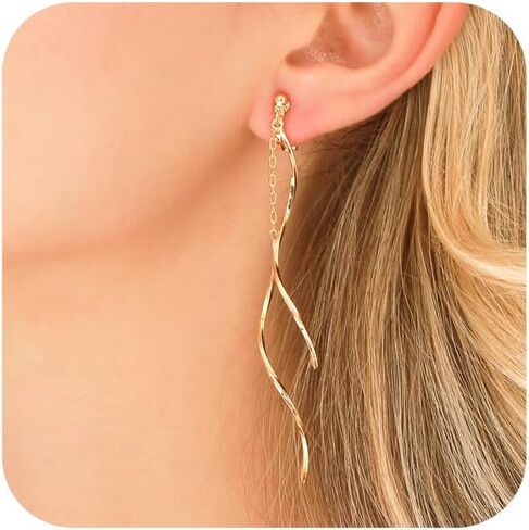 Clip on Earrings for Women 14K Gold Plated Long Dangle White Pearl Earrings Simple No Piercing Hoop Stud Earrings Lightweight Curve Tassel Chain Ear Clips Minimalist Jewelry Wedding Christmas Gift in Saudi Arabia