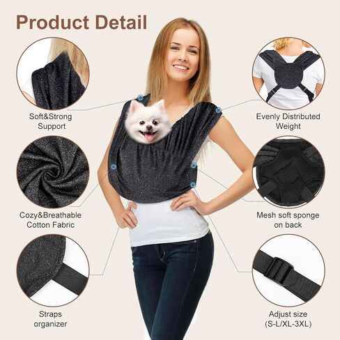 Dog Sling Carrier for Small Dogs Cat,Adjustable Pet Sling Carrier, Front Facing Dog Sling Carrier,Hands Free Cat Carrier,Double Shoulder Strap Design,Freeing Hands Cotton (XL~3XL) in Kuwait