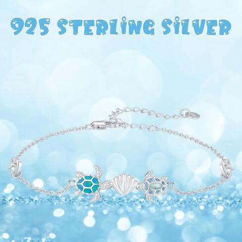 TRISHULA Sea Turtle Bracelet 925 Sterling Silver Turtle Bracelets with Blue Opal Bracelet Seashell Bracelet Summer Beach Ocean Tortoise Jewelry Gifts for Women Girls in Saudi Arabia
