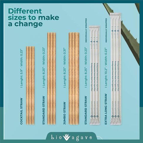 150 عبوة من القش القياسي القابل للتحلل 8 1/4 بوصة مصنوع من ألياف الصبار | منتجات نباتية صديقة للبيئة | شفاطات للشرب | شفاطات قابلة لإعادة الاستخدام in Kuwait