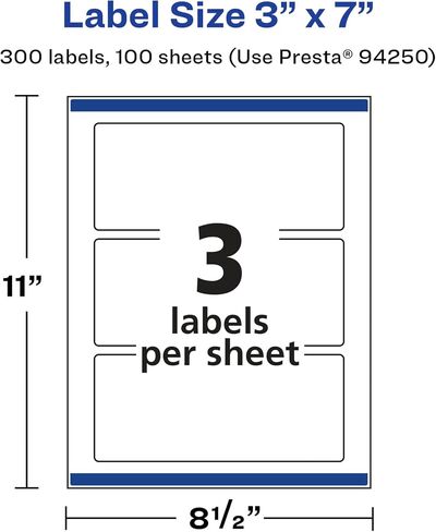 Avery Glossy White Rectangle Labels with Sure Feed, 3" x 7", 75 Glossy White Labels, Print-to-The-Edge, Permanent Label Adhesive, Laser/Inkjet Printable Labels in Saudi Arabia