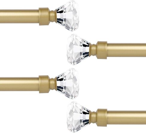 KNOBWELL Black Curtain Rods, Adjustable Single Curtain Rods, Crystal Curtain Rods 4 Pack for Windows, Diamond Curtain Rods 22 to 42, 1 Inch in Saudi Arabia