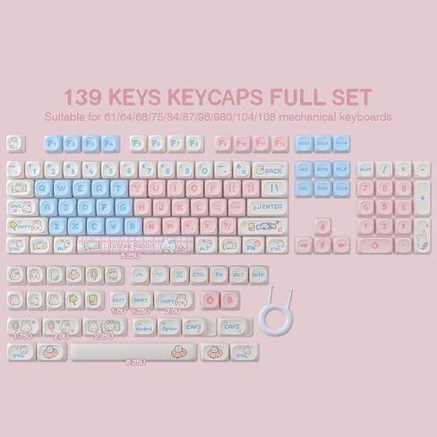 Tsungup PBT Cute Keycaps for Mechanical Keyboard,Custom MOA Profile Key caps Candy Bunny Keycaps 139 Keys Dye-Sublimation Keycap Set for Cherry Gateron MX Switches Mac Windows PC Keyboard in Saudi Arabia