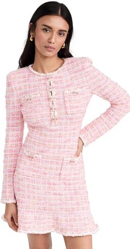 Self Portrait Women's Pink Check Knit Mini Dress in Kuwait