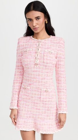 Self Portrait Women's Pink Check Knit Mini Dress in Kuwait