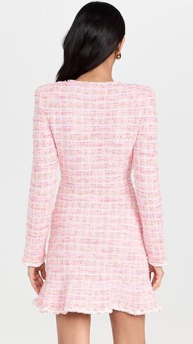 Self Portrait Women's Pink Check Knit Mini Dress in Kuwait