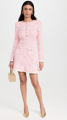 Self Portrait Women's Pink Check Knit Mini Dress in Kuwait