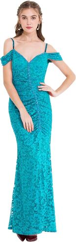 ANGEL FASHIONS Women's Off Shoulder Lace Split Ruffled Beading Sheath Wedding Dress in Saudi Arabia