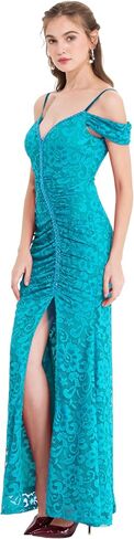 ANGEL FASHIONS Women's Off Shoulder Lace Split Ruffled Beading Sheath Wedding Dress in Saudi Arabia