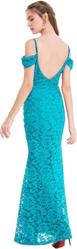 ANGEL FASHIONS Women's Off Shoulder Lace Split Ruffled Beading Sheath Wedding Dress in Saudi Arabia