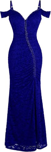 ANGEL FASHIONS Women's Off Shoulder Lace Split Ruffled Beading Sheath Wedding Dress in Saudi Arabia