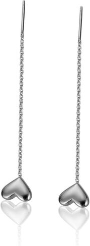 Heart Threader Chain Earrings Gold Silver Plated Vintage Love Heart Leaf Shaped Double Piercing Long Tassel Lightweight Minimalist 925 Sterling Silver Dangle Drop Earrings for Women Girls Jewelry Gifts in Saudi Arabia