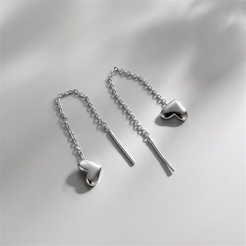 Heart Threader Chain Earrings Gold Silver Plated Vintage Love Heart Leaf Shaped Double Piercing Long Tassel Lightweight Minimalist 925 Sterling Silver Dangle Drop Earrings for Women Girls Jewelry Gifts in Saudi Arabia