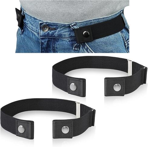2 Pcs Elastic Belt Buckle-Free Belt for Men Women No Buckle Belt Invisible Stretch Belts, Adjustable Black Waist Belt Buckle Free Elastic Belt, Unisex Belt for Jeans Pants in Saudi Arabia
