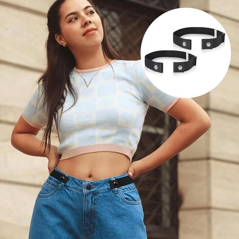 2 Pcs Elastic Belt Buckle-Free Belt for Men Women No Buckle Belt Invisible Stretch Belts, Adjustable Black Waist Belt Buckle Free Elastic Belt, Unisex Belt for Jeans Pants in Saudi Arabia