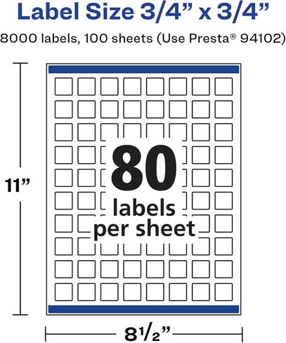 Avery Glossy White Square Labels with Sure Feed, 3/4" x 3/4", 2,000 Glossy White Labels, Print-to-The-Edge, Permanent Label Adhesive, Laser/Inkjet Printable Labels in Saudi Arabia