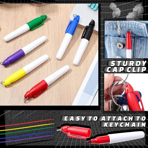 CHENGU 24 Packs Mini Markers with Golf Keychain Clips Badge Markers with Key Ring Fine Point Golf Ball Marker Pen for Nurse Student Office School Supplies(Black) in Saudi Arabia