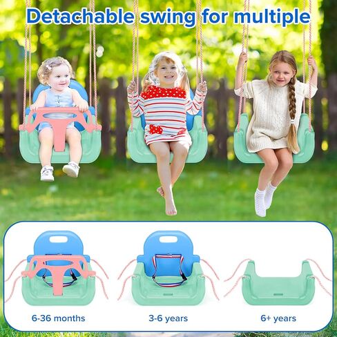 Baby Outdoor Swing - Toddler Swing Set - 3 in 1 Detachable Baby Swings for Infants to Toddler - Swing Chair for Kids - Indoor Swing for Kids Ages 1-5, Swing Seat for Playground (Green) in Saudi Arabia
