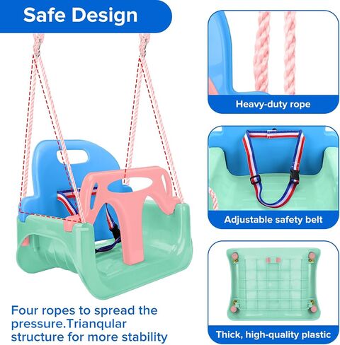 Baby Outdoor Swing - Toddler Swing Set - 3 in 1 Detachable Baby Swings for Infants to Toddler - Swing Chair for Kids - Indoor Swing for Kids Ages 1-5, Swing Seat for Playground (Green) in Saudi Arabia