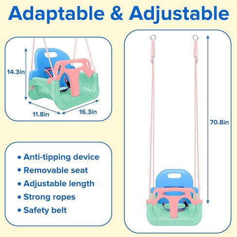 Baby Outdoor Swing - Toddler Swing Set - 3 in 1 Detachable Baby Swings for Infants to Toddler - Swing Chair for Kids - Indoor Swing for Kids Ages 1-5, Swing Seat for Playground (Green) in Saudi Arabia
