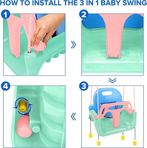 Baby Outdoor Swing - Toddler Swing Set - 3 in 1 Detachable Baby Swings for Infants to Toddler - Swing Chair for Kids - Indoor Swing for Kids Ages 1-5, Swing Seat for Playground (Green) in Saudi Arabia
