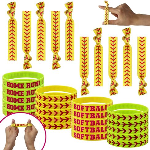 40 Pieces Softball Party Favors, Softball Silicone Wristbands Softball Hair Ties for Softball Game Day Boys Girls Teens Birthday Softball Theme Party Softball Team Awards Presents in Saudi Arabia