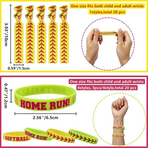 40 Pieces Softball Party Favors, Softball Silicone Wristbands Softball Hair Ties for Softball Game Day Boys Girls Teens Birthday Softball Theme Party Softball Team Awards Presents in Saudi Arabia