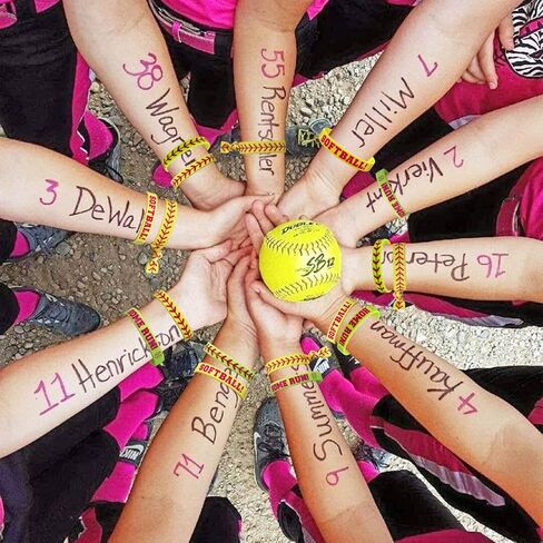 40 Pieces Softball Party Favors, Softball Silicone Wristbands Softball Hair Ties for Softball Game Day Boys Girls Teens Birthday Softball Theme Party Softball Team Awards Presents in Saudi Arabia