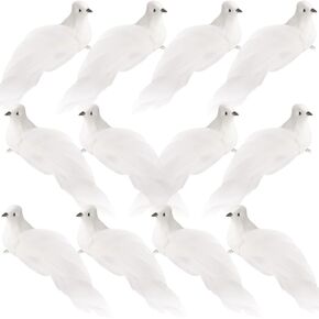 12 Pcs Artificial White Doves,Christmas Dove Birds with Clips,Artificial Birds for Christmas Tree Ornaments,Simulation Foam Feather Bird,White Feathered Mini Birds for Home Wedding Decoration. (White)