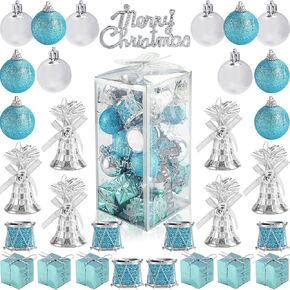 LOVEINUSA 32PCS Christmas Ball Ornaments, Christmas Tree Ornaments Glitter Christmas Decorations Tree Balls for Xmas Tree Holiday Wedding Party (Dark Blue & Silver) in Kuwait
