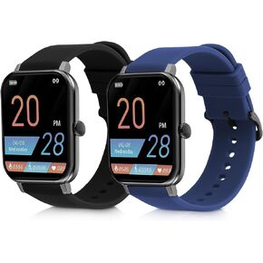 kwmobile Straps Compatible with IOWODO R5 / R3 Pro Straps - 2x Replacement Silicone Watch Bands - Black/Dark Blue