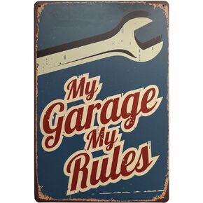 ERLOOD My Garage My Rules Retro Vintage Decor Metal Tin Sign 12 X 8 Inches