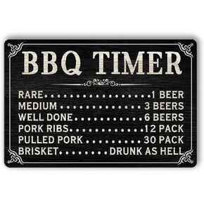 BBQ Signs for Outside BBQ Timer Tin Sign Funny Metal Kitchen Signs Backyard Outdoor Signs for Patio Bar Wall Decor BBQ Grill Sign Gifts 8x12 Inch