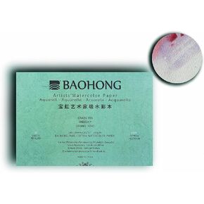 BAOHONG Artists' Watercolor Paper Block (20 Sheets, glued on Four Edges), 100% Cotton, Acid-Free, 140LB/300GSM, Watercolor Art Supplies for Wet, Dry, and Mixed Media Painting (Cold Press 10.2"X7")