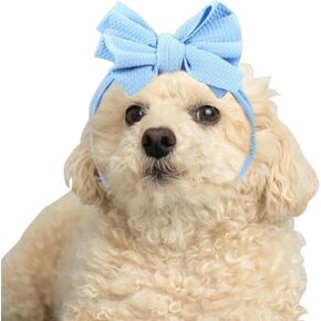 Dog Headband Stretchy Bow Headgear Dog Ear Cover Christmas Costume for Small Dog Large Dog and Cats Blue