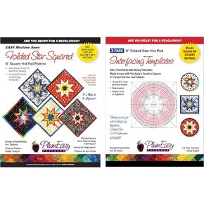 Folded Square Star Hot Pad Pattern Kit - Easy Machine Sewn Folded Star Pattern and 3 Pack Interfacing Template Refills By Plum Easy