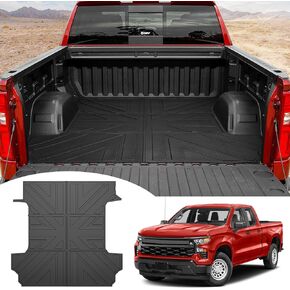 حصيرة سرير الشاحنة لـ 2019-2024 Chevy Silverado/GMC Sierra 1500 5.8FT Crew Cab Short Bed Liner جميع الأحوال الجوية TPE Trunk Bed Liner لـ 19-24 شيفروليه سيلفرادو/GMC Sierra 1500 الملحقات