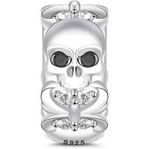GNOCE Skull Stopper Beads 925 Sterling Silver Charming Skull Rondelle Spacer Charms for Bracelet/Necklace Women Men…