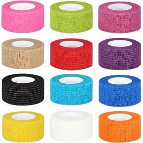 12 Pack Self Adhesive Bandage Wrap 1 Inch Cohesive Bandage Self Adherent Vet Wrap for Dog Pets Elastic Bandage Finger Tape Self Stick Wrap for First Aid Sports Injury Athletic Tape (Mixed Colors)