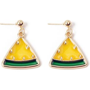 Watermelon Lemon Fruit Earrings for Women Teen Girls Gold Plated Funny Enamel Red Summer Tropical Fruits Food Triangle Geometric Dangle Drop Earrings for Birthday Party Holiday Fashion Jewelry Gifts