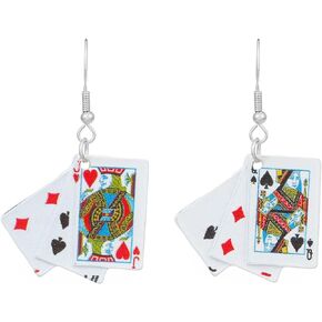 Personality Poker Dangle Earrings for Women Girls Metal Alloy Game Cards Simulate Cool Funny Earrings Personalized Creative Handmade Funny Playing Card Drop Earrings