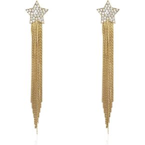 Women’s Tassel Earrings Star Ear Stud Pave Crystal Dangle Earrings Boho Waterfall Beaded Fringe Drop Earring For Women Girls