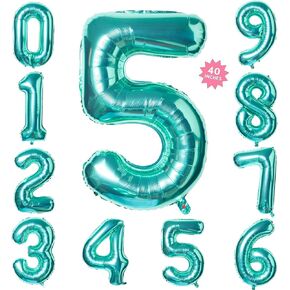 40 Inch Teal Blue Jumbo Digital Number Balloons 0 Huge Giant Balloons Foil Mylar Balloons for Baby Shower Party Ocean Mermaid Theme Birthday Decor Supplies